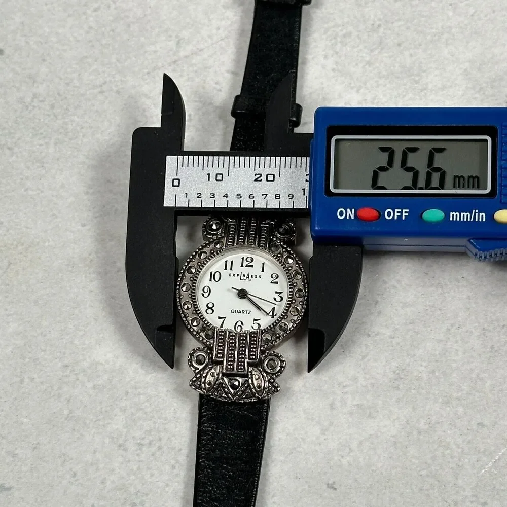 LA Express Watch Womens Marcasite Bezel Silver Tone Art Deco 25mm New Battery